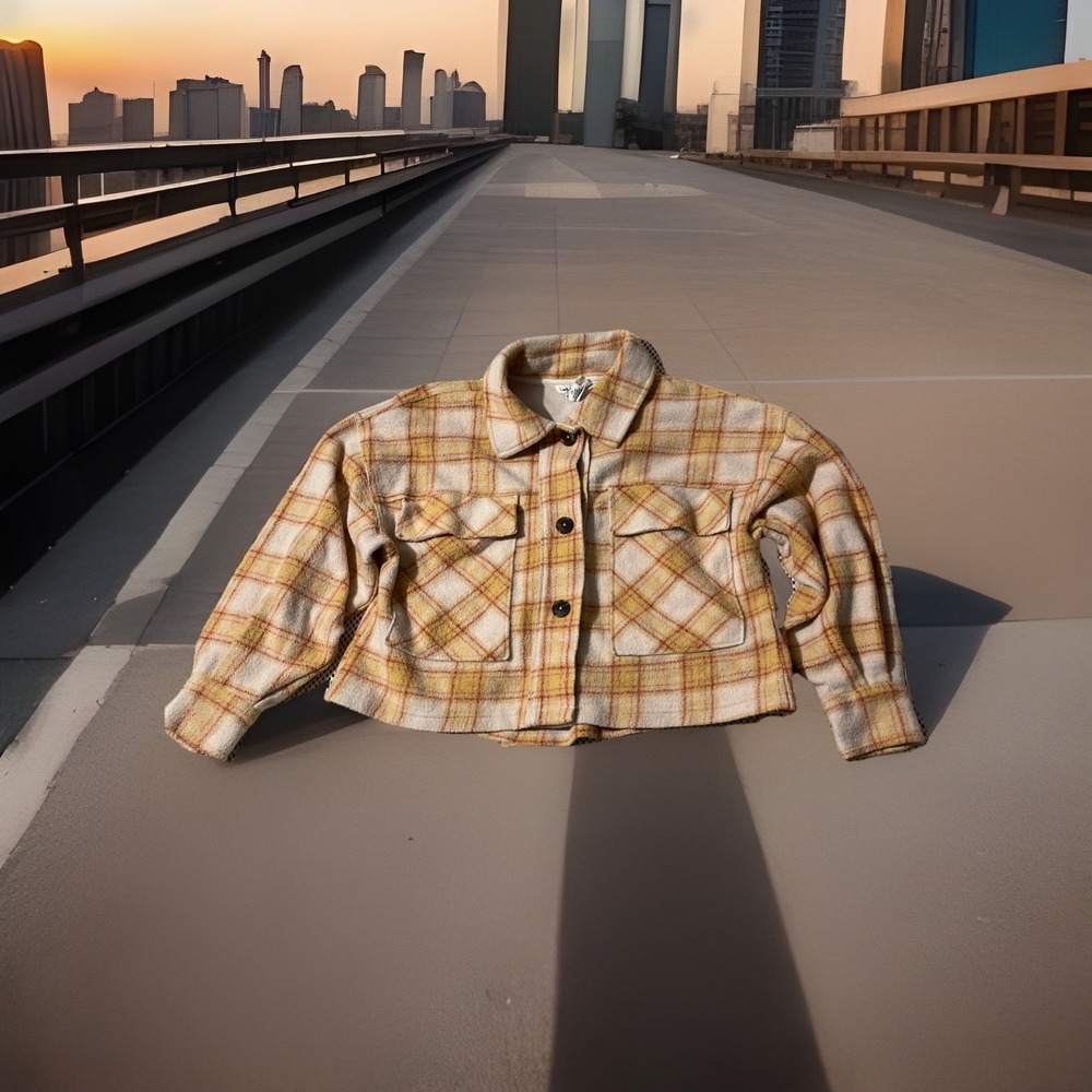 For The Republic Yellow Plaid Cropped Shacket Size XS‎